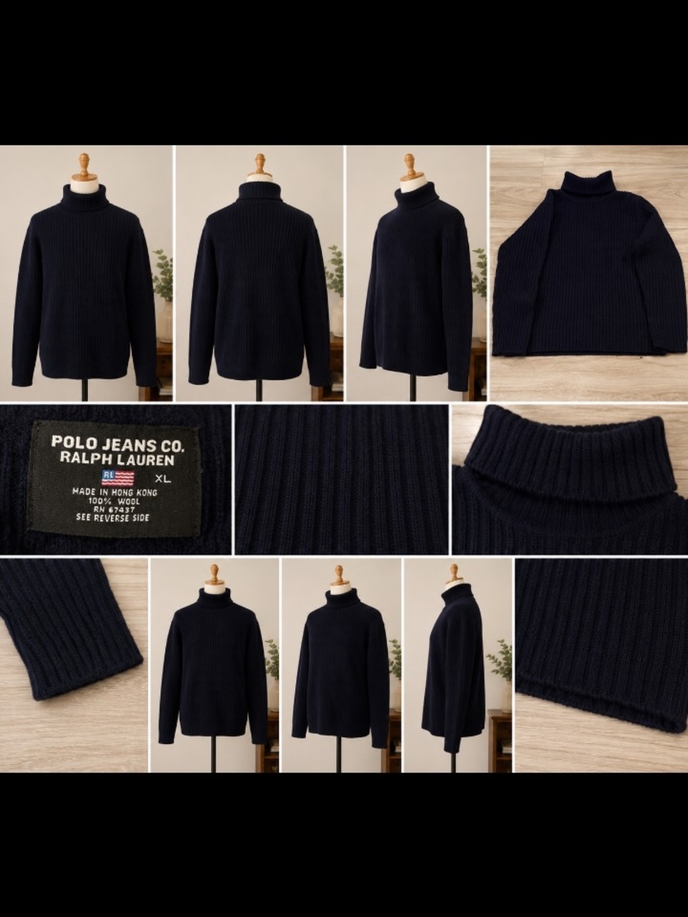 Polo by Ralph Lauren Navy Ribbed Turtleneck Sweater - Picture 2 of 7